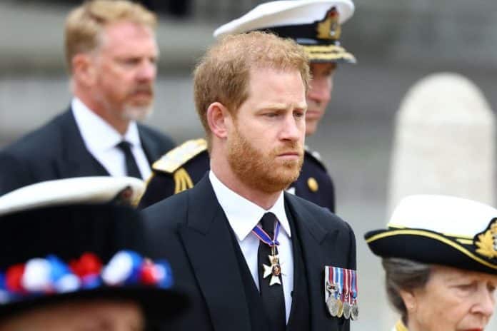 Príncipe britânico Harry durante funeral da rainha Elizabeth